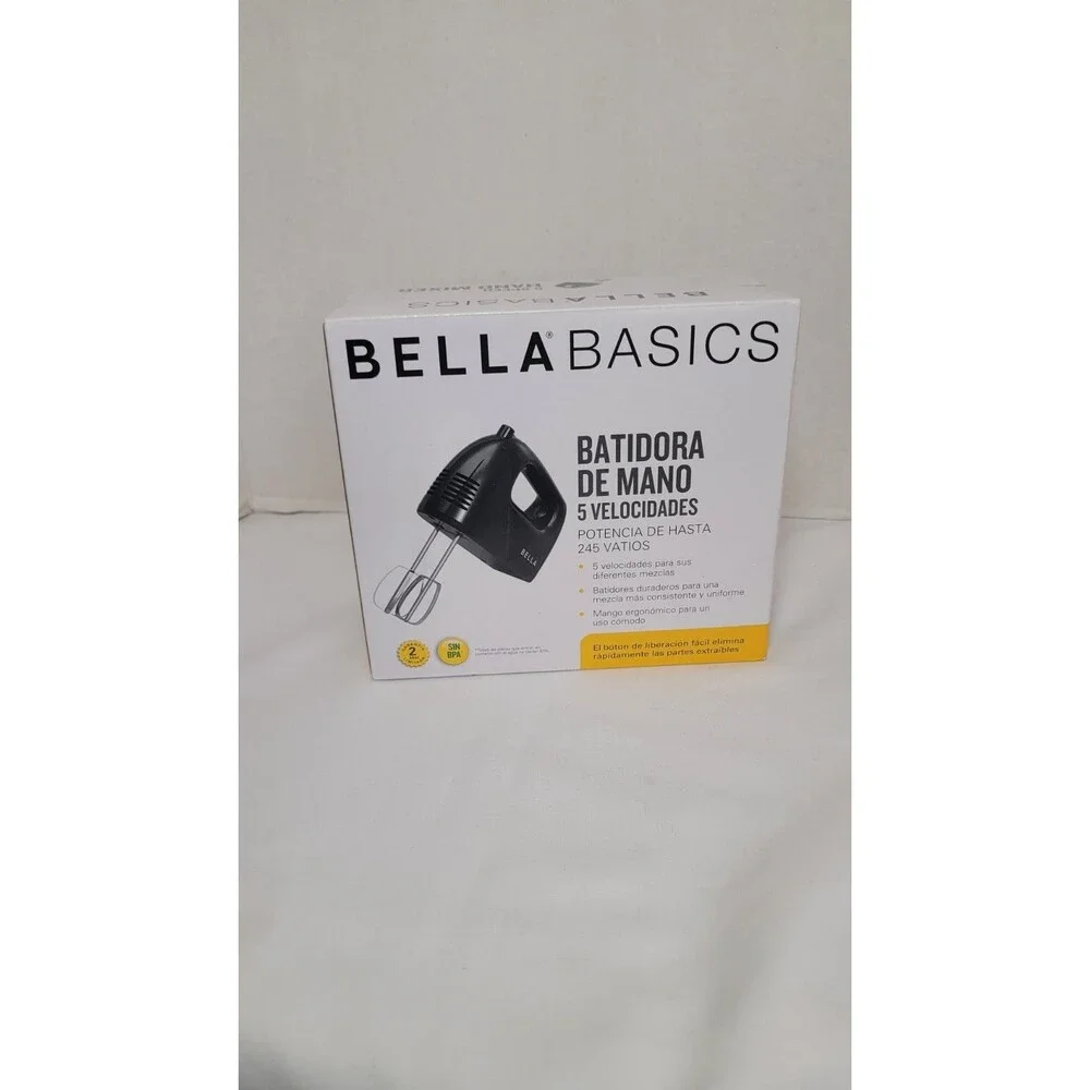 Bella Basics 5-Speed Hand Mixer Black Compact Electric Kitchen Mixer New In Box
